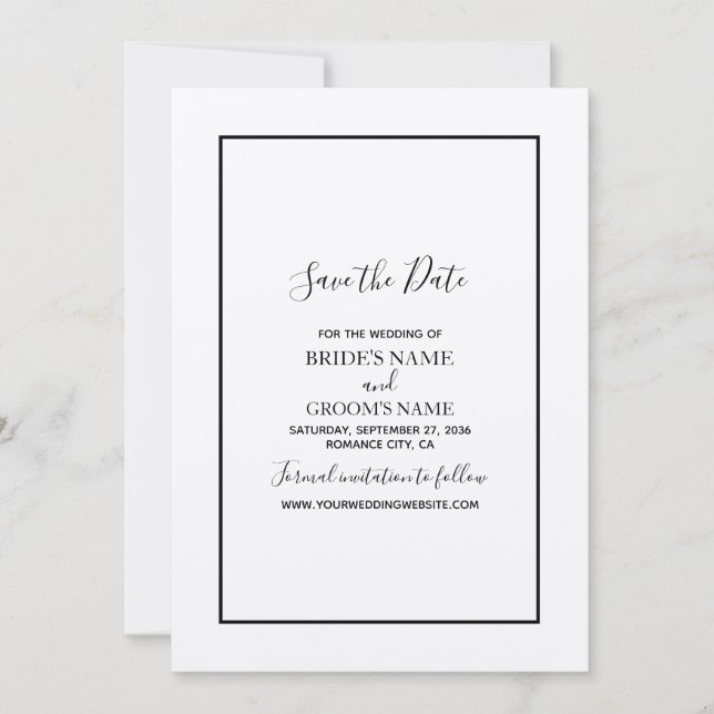 Reserva La Fecha Boda blanco y negro minimalista (Anverso)