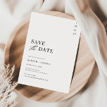 Reserva La Fecha Boda blanco y negro moderno único<br><div class="desc">Que tu historia de amor comience con un eterno salve la fecha. Este elegante diseño presenta un audaz titular "save the date" (guardar la fecha) con una tipografía clásica, todo enmarcado en un fondo blanco y negro nítido. La estética minimalista es perfecta para la pareja moderna, y la combinación de...</div>