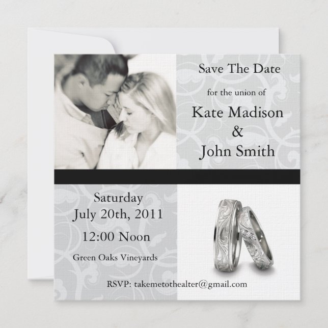 Reserva La Fecha Boda blanco y negro "Save the Date" (Anverso)