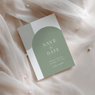 Reserva La Fecha Boda Boho Arco Verde Salvia Escritura Formal Mínim