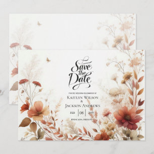 Reserva La Fecha Boda Boho Browns con Mariposas Florales