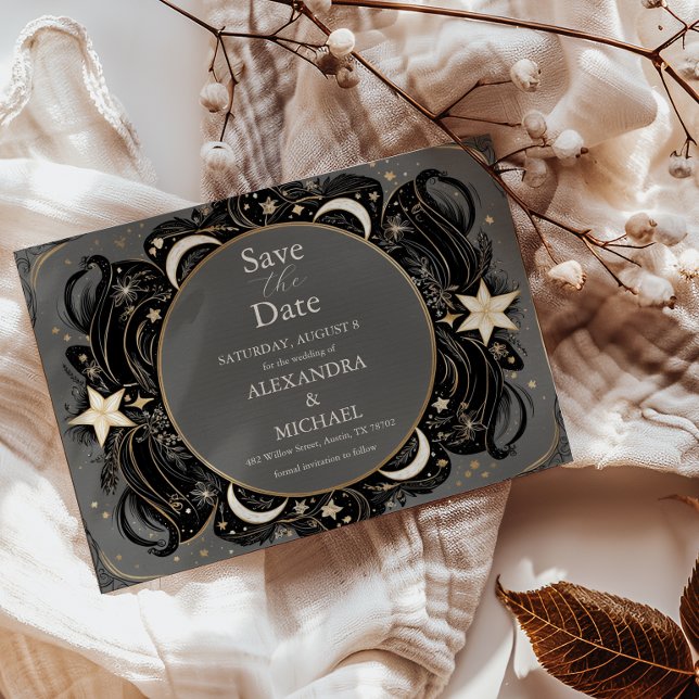 Reserva La Fecha Boda Boho Celestial Mística Luna Noche Estrellada (Subido por el creador)