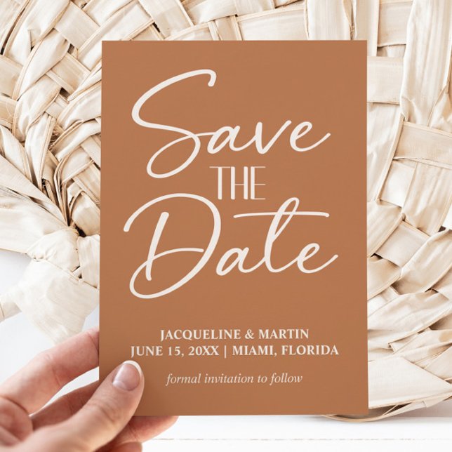 Reserva La Fecha Boda Boho Crema Cobre Terracota Oxidada  (Gold/mustard wedding Save the Date card)