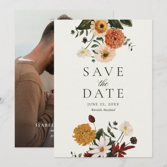 Reserva La Fecha Boda Boho de Flor Silvestre de Otoño (Anverso / Reverso)