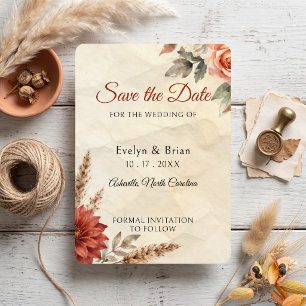 Reserva La Fecha Boda Boho de Otoño con Hierba de Pampas y Dalia de