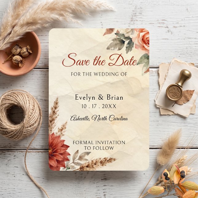 Reserva La Fecha Boda Boho de Otoño con Hierba de Pampas y Dalia de (Subido por el creador)