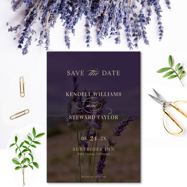 Reserva La Fecha Boda Boho elegante con flores de lavanda de verano (Subido por el creador)
