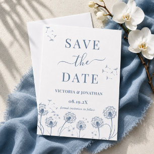 Reserva La Fecha Boda Boho Flor Silvestre Azul Blanco