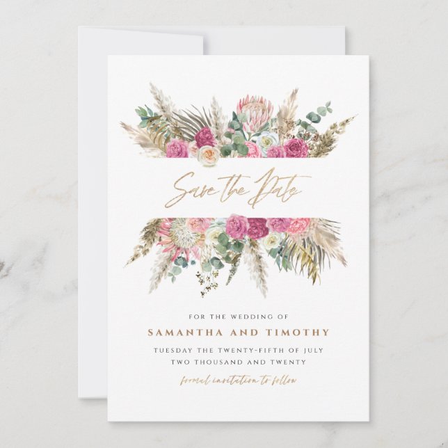 Reserva La Fecha Boda Boho Floral Guardar La Fecha (Anverso)