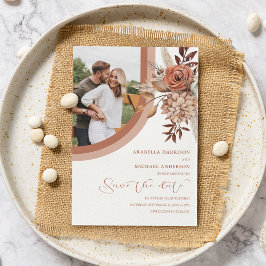 Reserva La Fecha Boda Boho Floral Naranja Quemada y Hierba Pampas