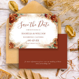 Reserva La Fecha Boda Boho Floral Romántica con Caligrafía Elegante
