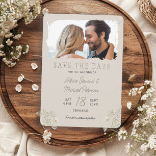 Reserva La Fecha Boda boho flores silvestres simple foto beige salv