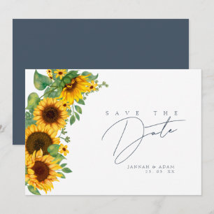 Reserva La Fecha Boda Boho Girasol Monograma Azul Pizarra