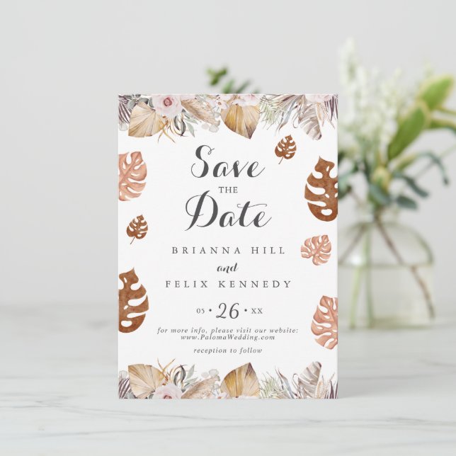 Reserva La Fecha Boda Boho Neutral Rústica (Anverso de pie)