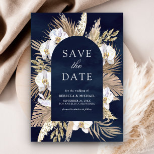 Reserva La Fecha Boda Boho Pampas Orquídea Blanca Azul Marino