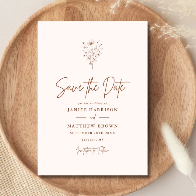 Reserva La Fecha Boda Boho Rústica de Naranja Quemada (Rustic burnt orange boho save the date sets a warm personalized tone for your wedding day)
