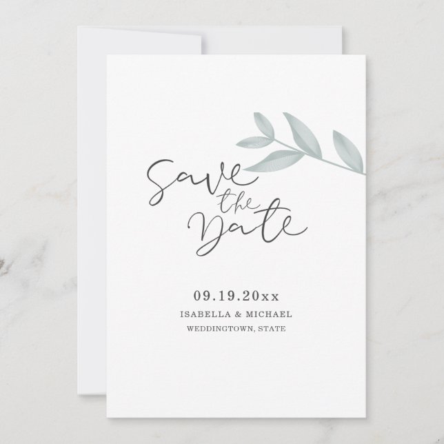 Reserva La Fecha Boda botánica de caligrafía Save the Date (Anverso)