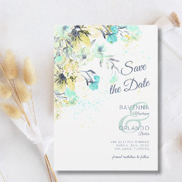 Reserva La Fecha Boda Botánica de Flor Silvestre Pastel Romance Azu