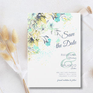 Reserva La Fecha Boda Botánica de Flor Silvestre Pastel Romance Azu