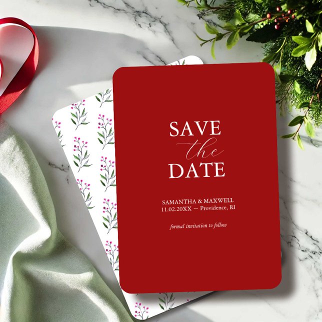 Reserva La Fecha Boda Botánica de Vacaciones Guardar la Fecha (holiday wedding save the date invitations watercolor botanical pattern art by Victoria Griglaiuns)
