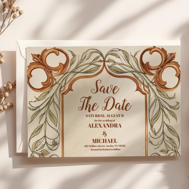 Reserva La Fecha Boda Botánica Elegante Art Nouveau (Subido por el creador)