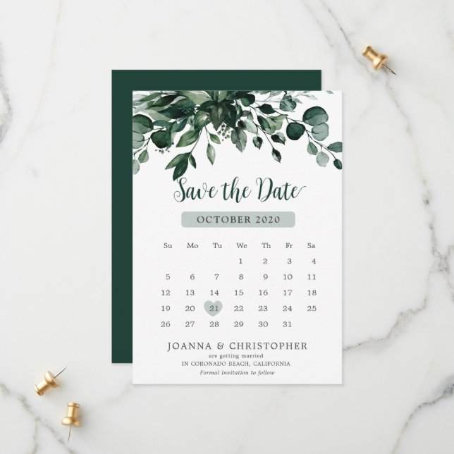 Reserva La Fecha Boda botánico de Emerald Greenery Eucalyptus (Anverso/Reverso In Situ)