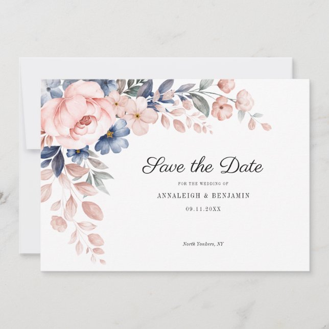 Reserva La Fecha Boda botánico de escritura floral rosa (Anverso)