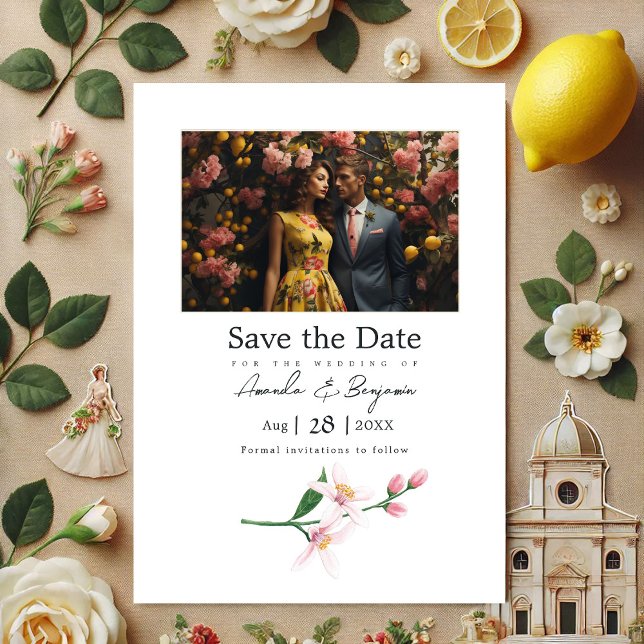 Reserva La Fecha Boda botánico de limón italiano Foto Código QR (Italian Lemon Botanical Wedding Photo QR Code Save The Date)