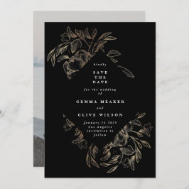 Reserva La Fecha Boda botánico de mano elegante y negra foto