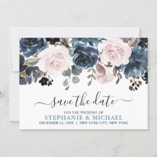 Reserva La Fecha Boda Botánico Dusty Blue Rubor Pink Floral