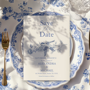 Reserva La Fecha Boda Botánico Floral Blue Chinoiserie