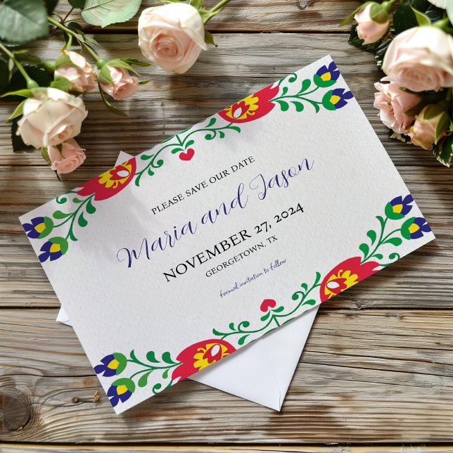 Reserva La Fecha Boda botánico floral de la Fiesta Mexicana (Mexican Fiesta Colorful Floral Botanical Wedding Save The Date)