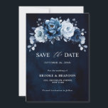 Reserva La Fecha Boda Botánico Floral de la Marina Azul Dusty<br><div class="desc">Elegante boda temática Dusty blue / Navy salve la tarjeta de fecha con elegante ramo de azul Dusty,  Marina,  rosas de pizarra y hojas de eucalipto azules. Comuníquese conmigo para obtener ayuda sobre la personalización o si necesita cualquier otro producto con este diseño.</div>