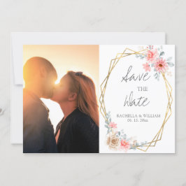 Reserva La Fecha Boda botánico geométrico de oro floral rosa Rubor