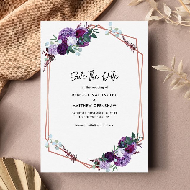 Reserva La Fecha Boda Botánico Morado Floral (Purple Floral Horizontal Save the DateAnnouncement Card)