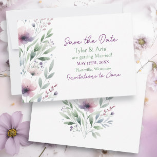 Reserva La Fecha Boda botánico Sage Green y Plum Purple