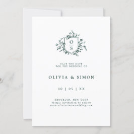 Reserva La Fecha Boda botánico vintage de Emerald Greenery