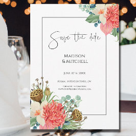 Reserva La Fecha Boda Bouquet de color rosa de flores silvestres