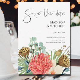 Reserva La Fecha Boda Bouquet de color rosa de flores silvestres