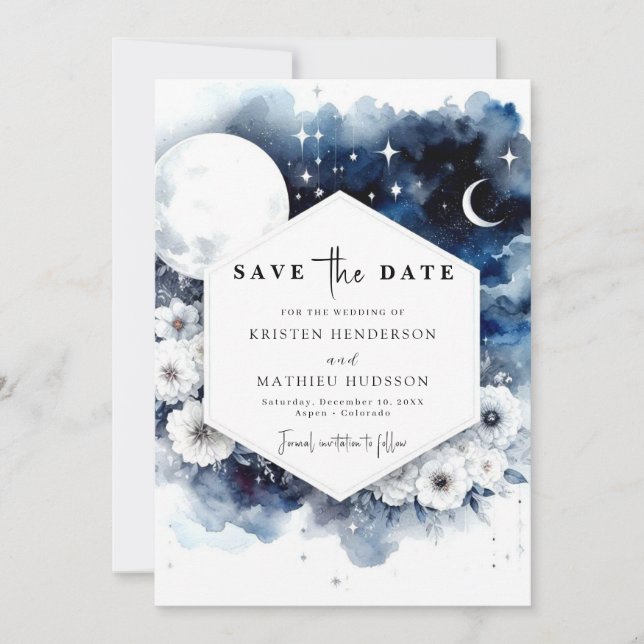 Reserva La Fecha Boda brillante azul luna (Anverso)