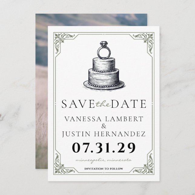 Reserva La Fecha Boda Cake Save The Date (Anverso / Reverso)