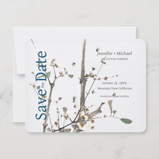 Reserva La Fecha Boda Caligrafía Floral de Matrimonio  (Anverso)