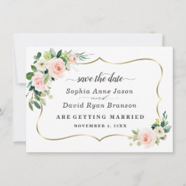 Reserva La Fecha Boda Caligrafía Flores Marfil Rubor Romántico