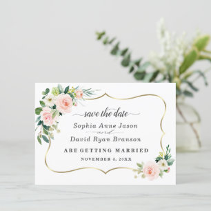 Reserva La Fecha Boda Caligrafía Flores Marfil Rubor Romántico