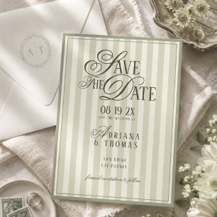 Reserva La Fecha Boda Caligrafía Verde Marfil Rayado Dinero Antiguo