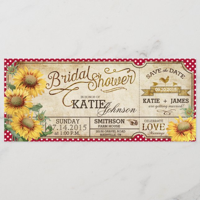 Reserva La Fecha Boda campestre de girasoles a cuadros (Anverso)