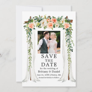 Reserva La Fecha Boda Canopy Watercolor Coral Blanco Floral Foto
