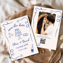 Boda caprichosa con dibujos a mano en azul marino