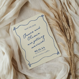 Reserva La Fecha Boda Caprichosa Dibujada a Mano en Azul