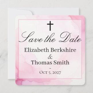 Reserva La Fecha Boda católica de acuarela rosa y blanca